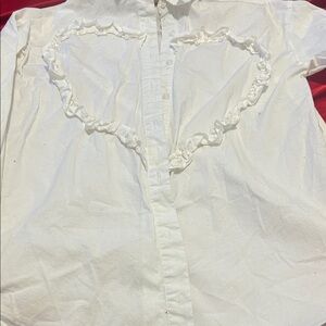 Women's White Button Down Shirt with Heart Detail